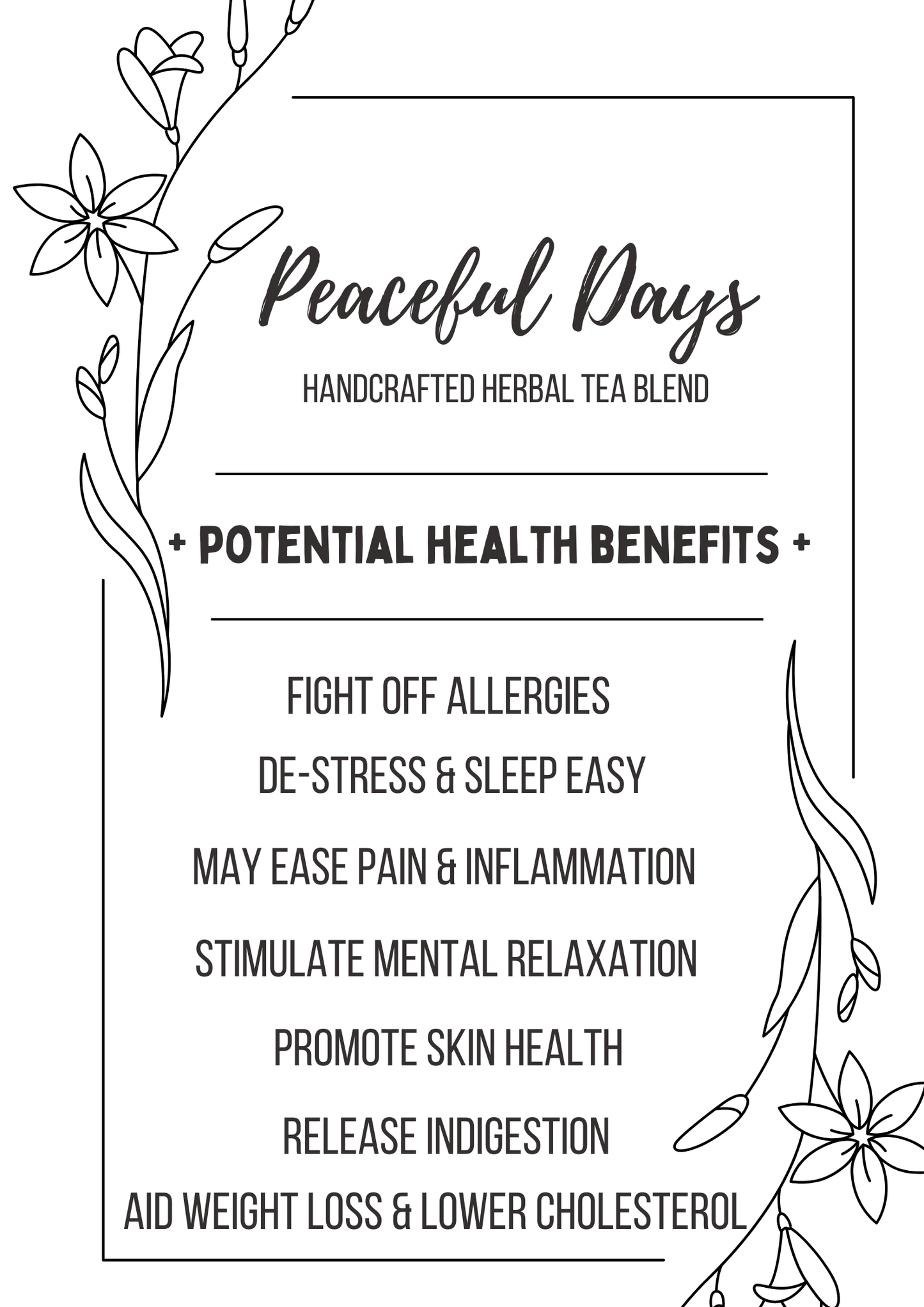 PEACEFUL DAYS Handcrafted Herbal Tea Blend: Plastic Jars