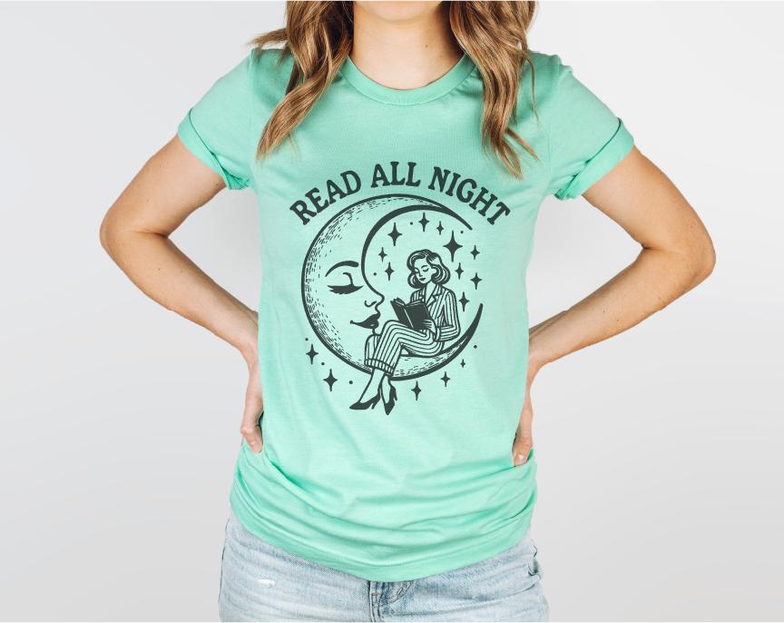 Read All Night Moon Bella Canvas Tees