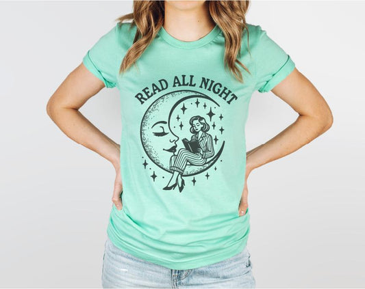 Read All Night Moon Bella Canvas Tees